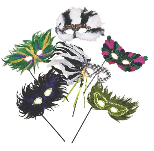 Feather Mask On Stick Assorted  - Pack Of 12 Rubies