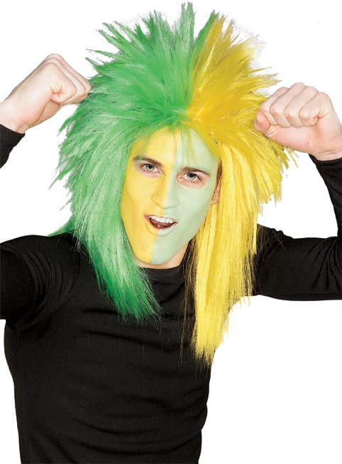 Sports Fanatic Green & Yellow Wig - Adult Rubies