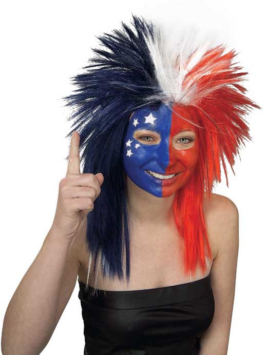 Sport Fanatic Red/Blue/White Wig - Adult Rubies