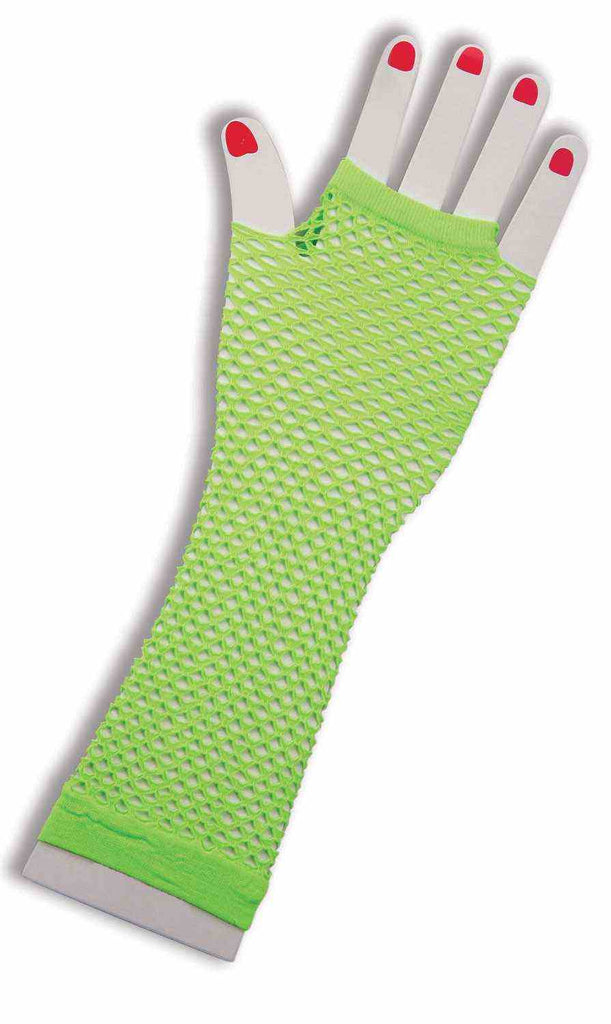 Fishnet Long Fingerless Gloves Green - Adult Rubies