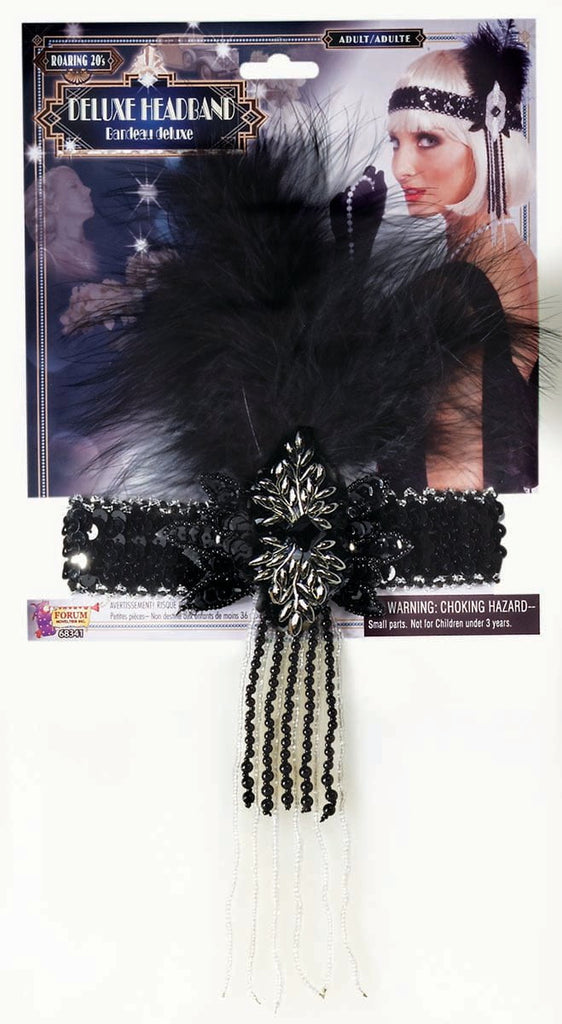 Flapper Deluxe Hedaband  - Black & Silver Rubies