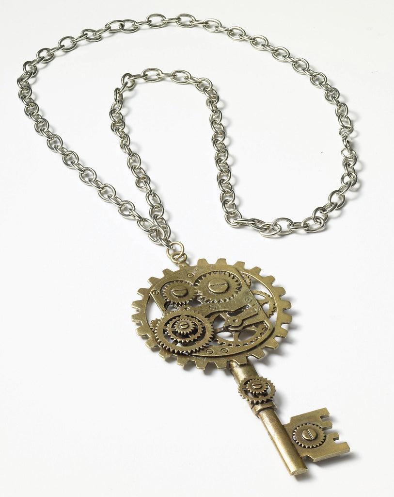 Steampunk Copperkey/Gears Necklace Rubies