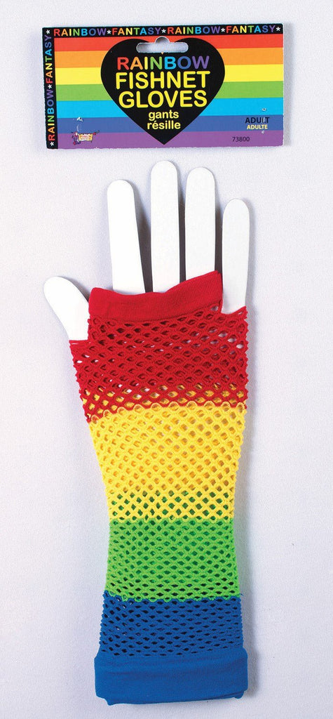 Fingerless Gloves - Rainbow Fishnet - Adult Rubies