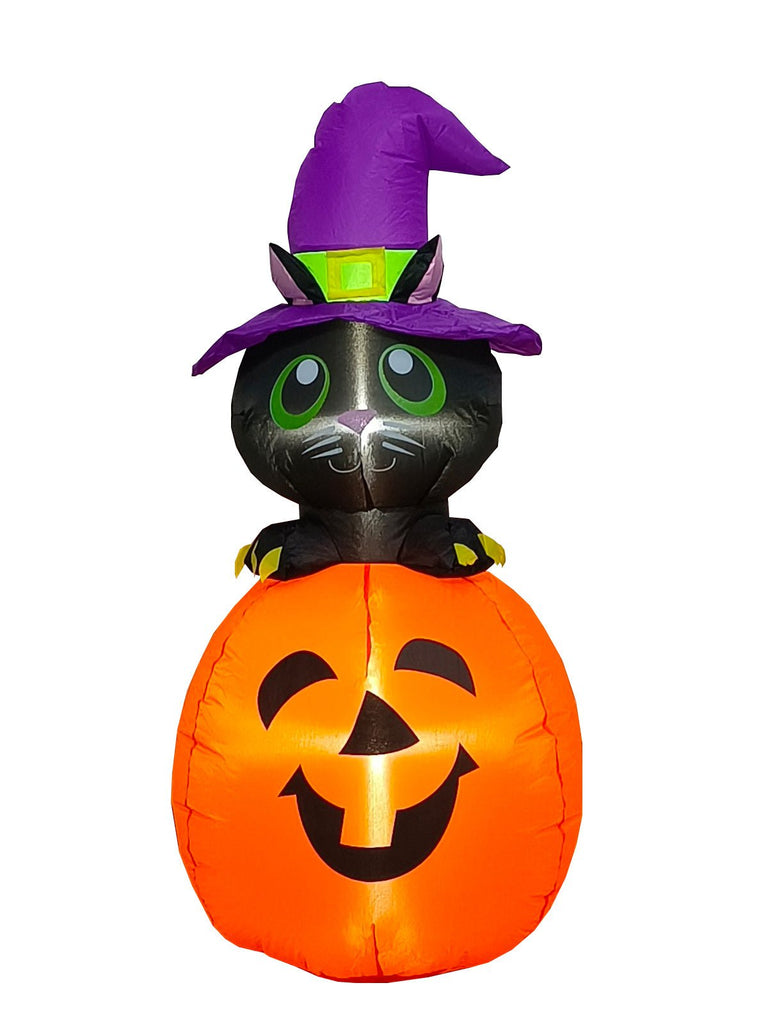 Black Cat On Pumpkin Inflatable - 4Ft Tall Rubies